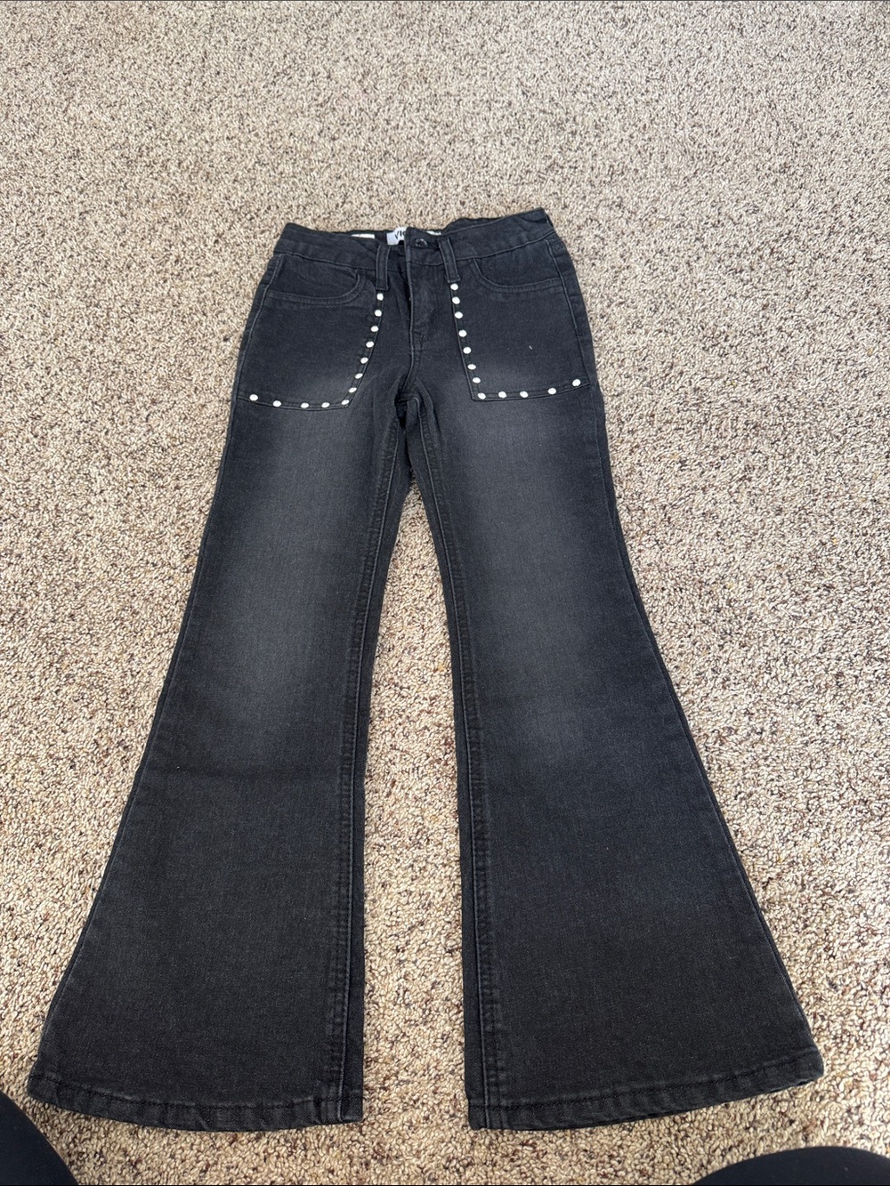 Vigoss Black Stud-Trim Flared Jeans for Kids